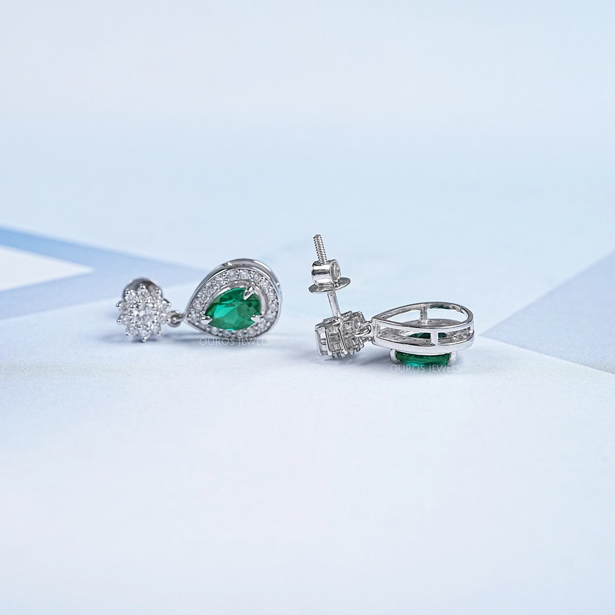 Emerald Pear Gemstone Drop Earrings