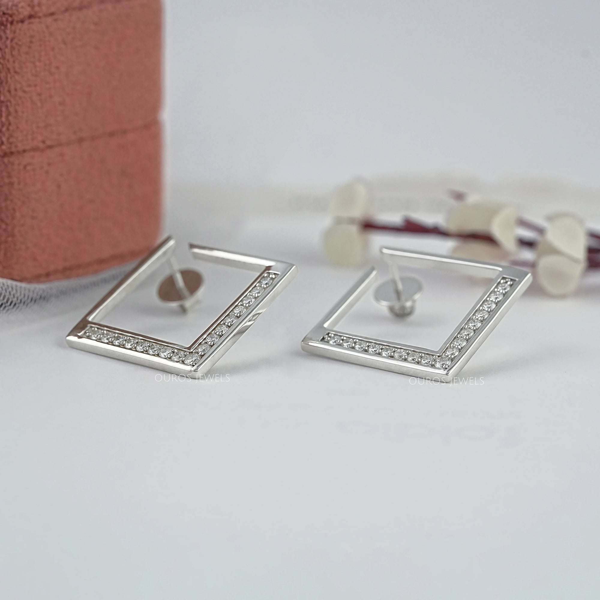 Square Round Lab Diamond Hoop Earrings Earrings