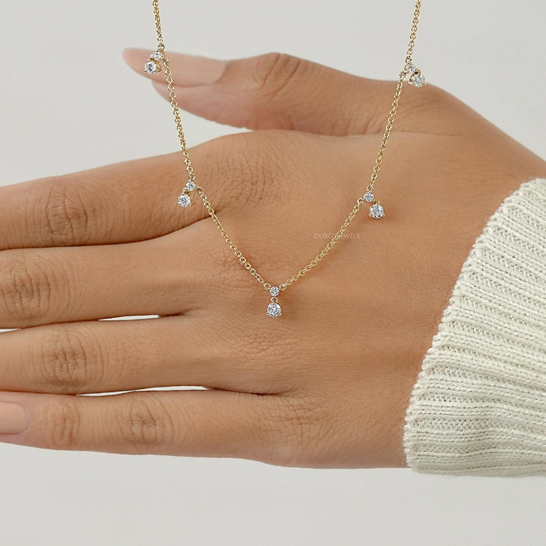 Round Diamond Drop Station Necklace Necklaces