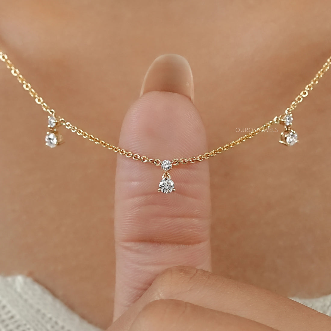 Round Diamond Drop Station Necklace Necklaces