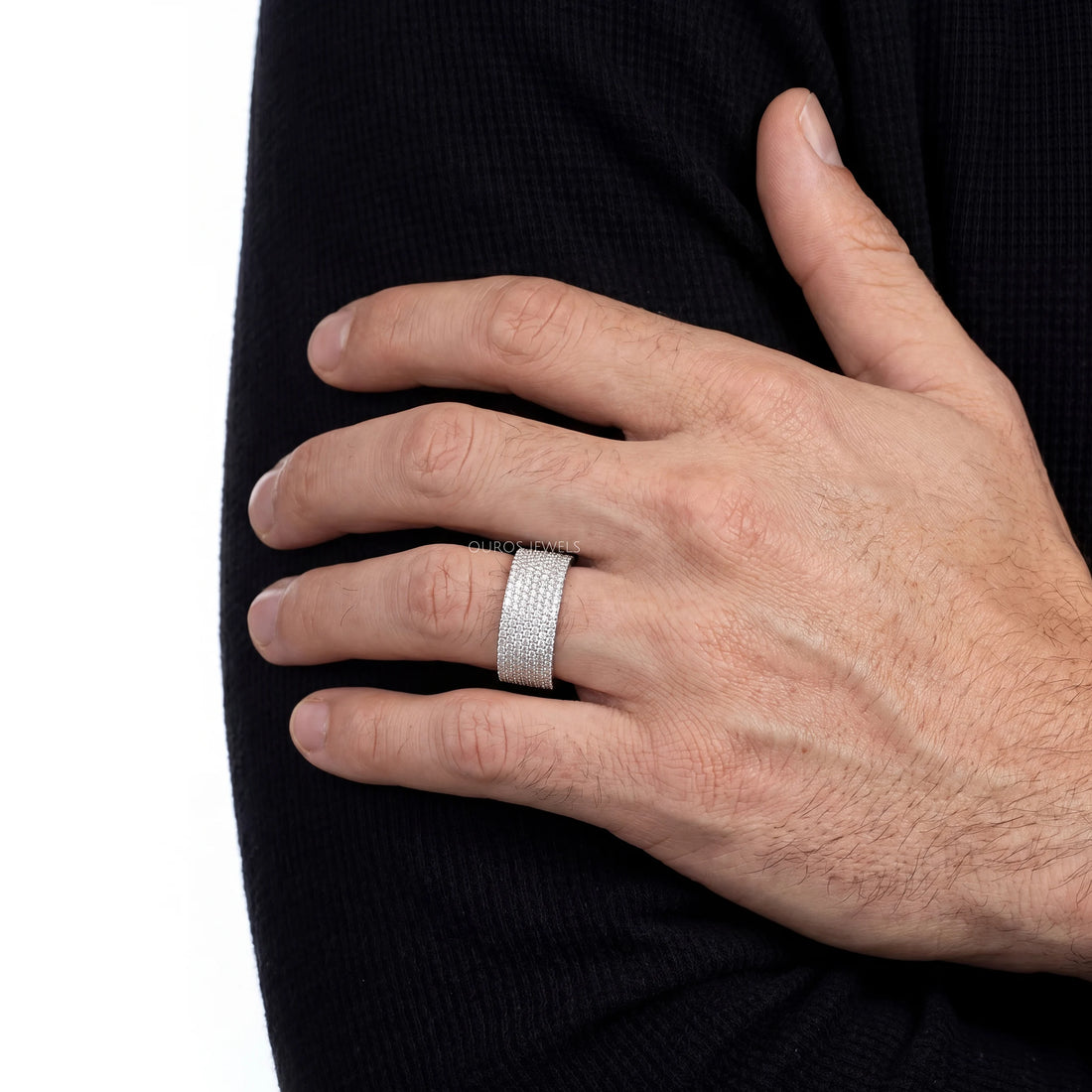 Round Diamond Pave Set Eternity Men's Wedding Band Ring