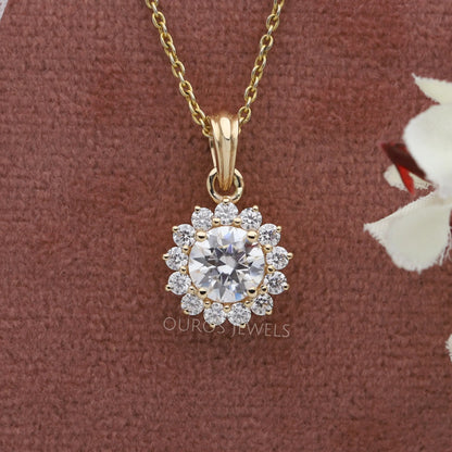 Prong Set Round Cut Halo Lab Diamond Pendant Necklaces