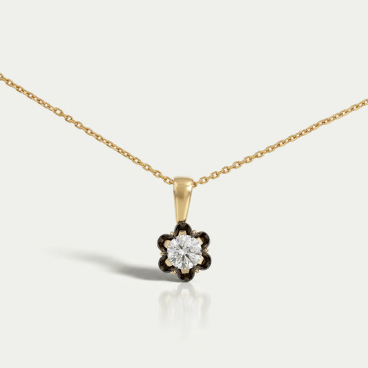 Round Lab Diamond Black Coated Flower Pendant