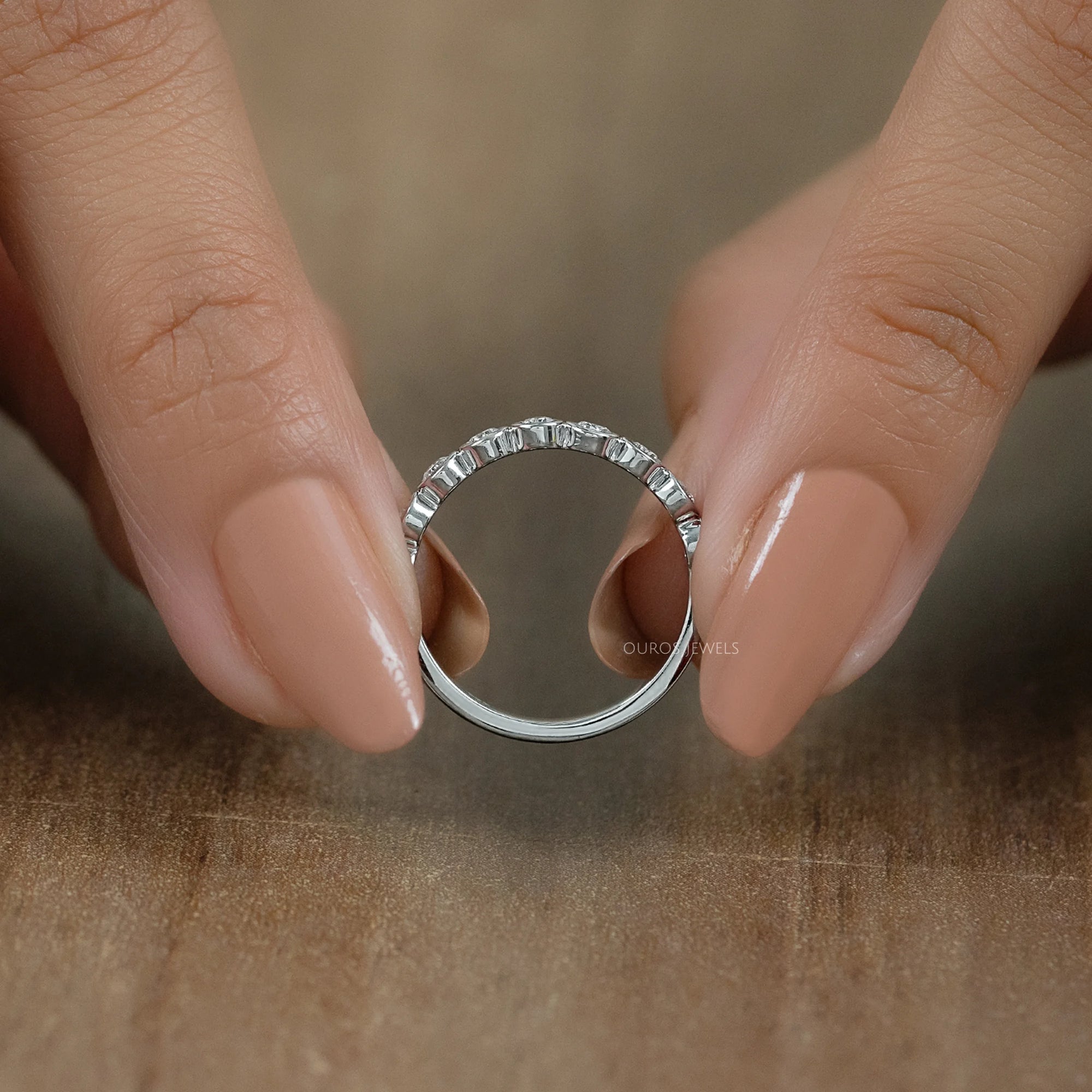 Round Diamond Bezel Set Half Eternity Band