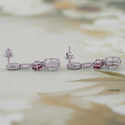Ruby Princess Old Mine Cushion Cut Halo Dangle Earrings Earrings