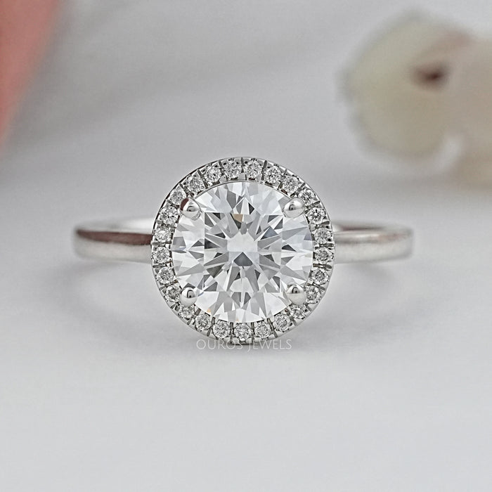 Round Brilliant Cut Halo Diamond Solitaire Engagement Ring Ring