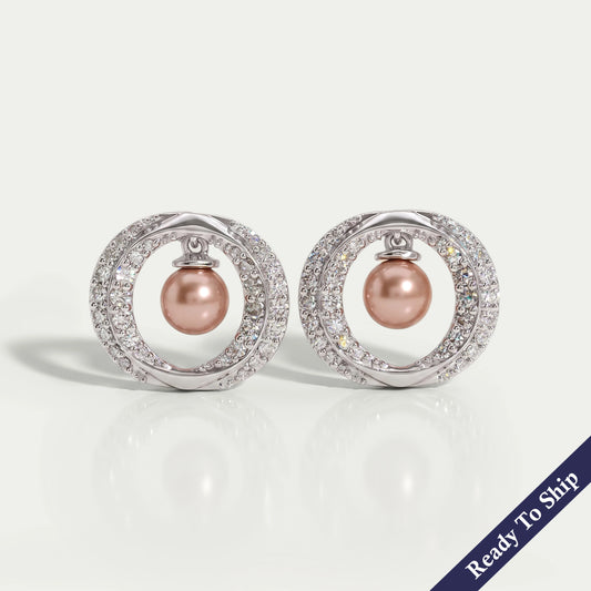 Round Diamond Halo Pearl Earrings