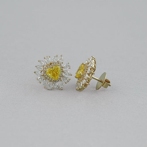 Yellow Heart Lab Diamond Double Halo Stud Earrings Earrings