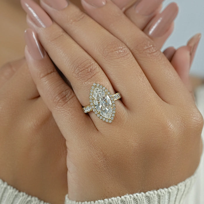 Marquise Diamond Hidden Halo Accent Diamond Ring