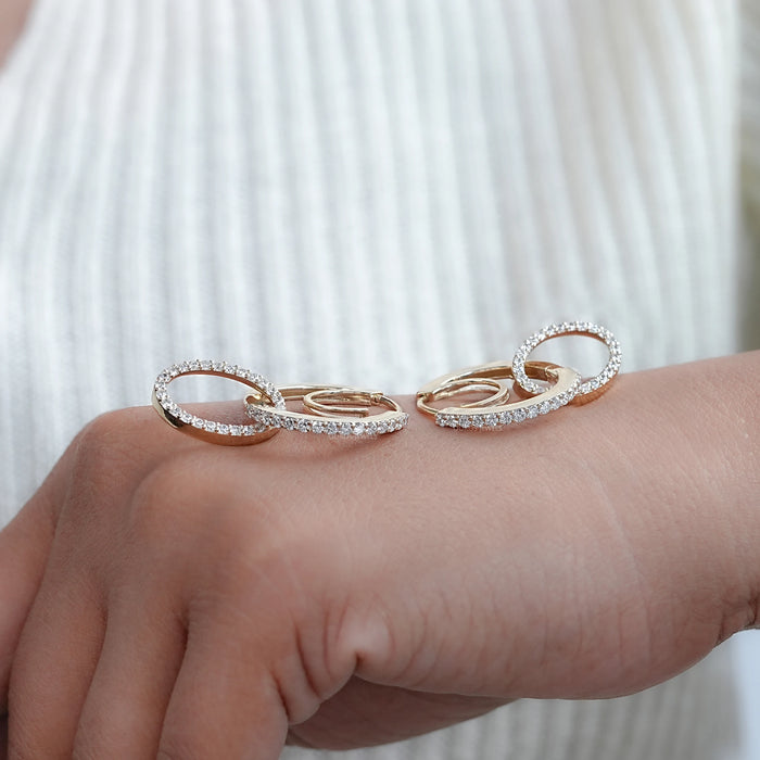 Double Link Open Circle Round Diamond Hoop Earring Earring