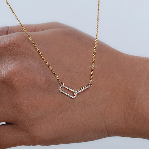 Open Rectangle Round Lab Diamond Interlinked Pendant Necklaces