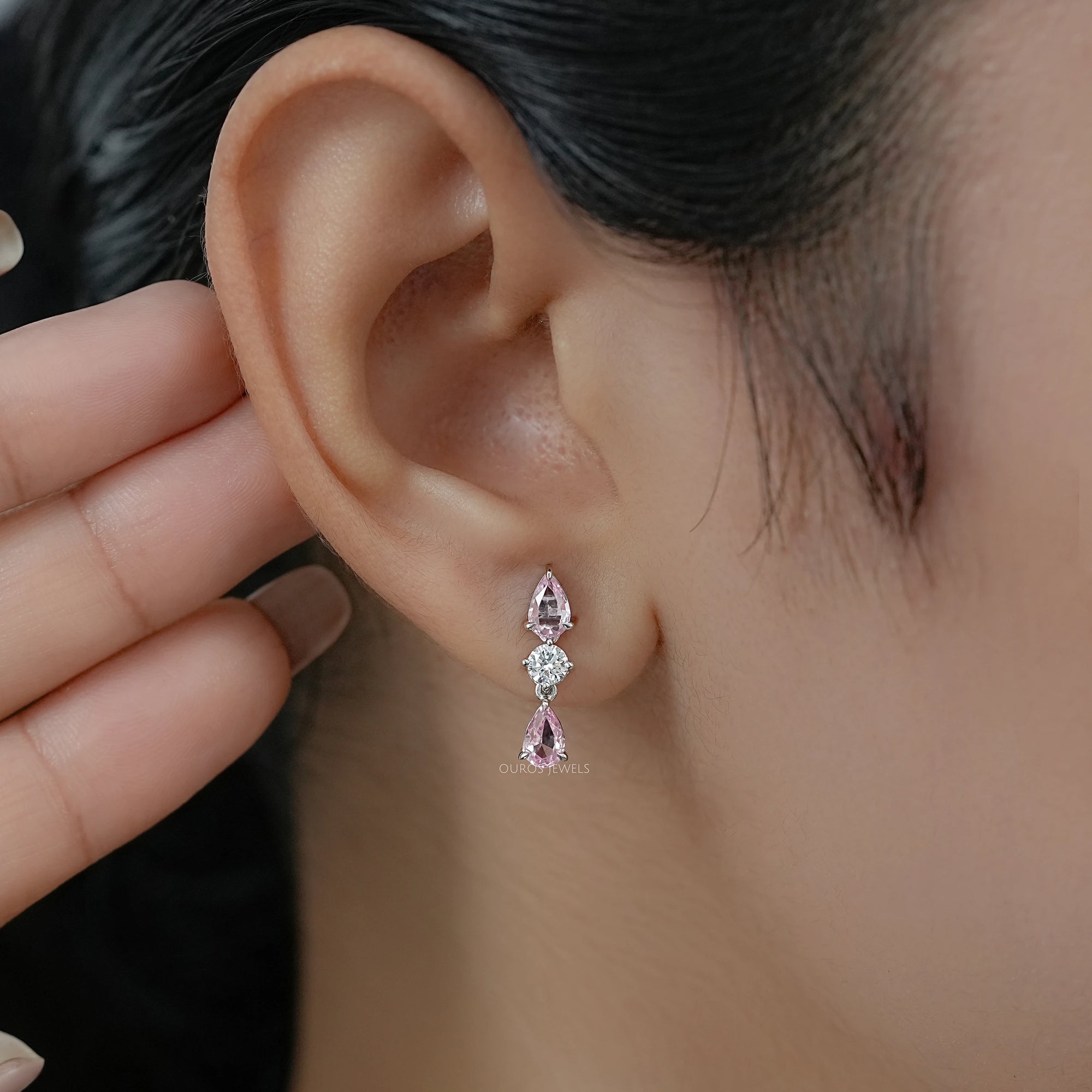 Padparadscha Pear Gemstone Drop Earrings