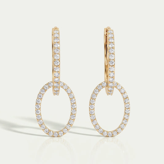 Double Link Open Circle Round Diamond Hoop Earring Earring