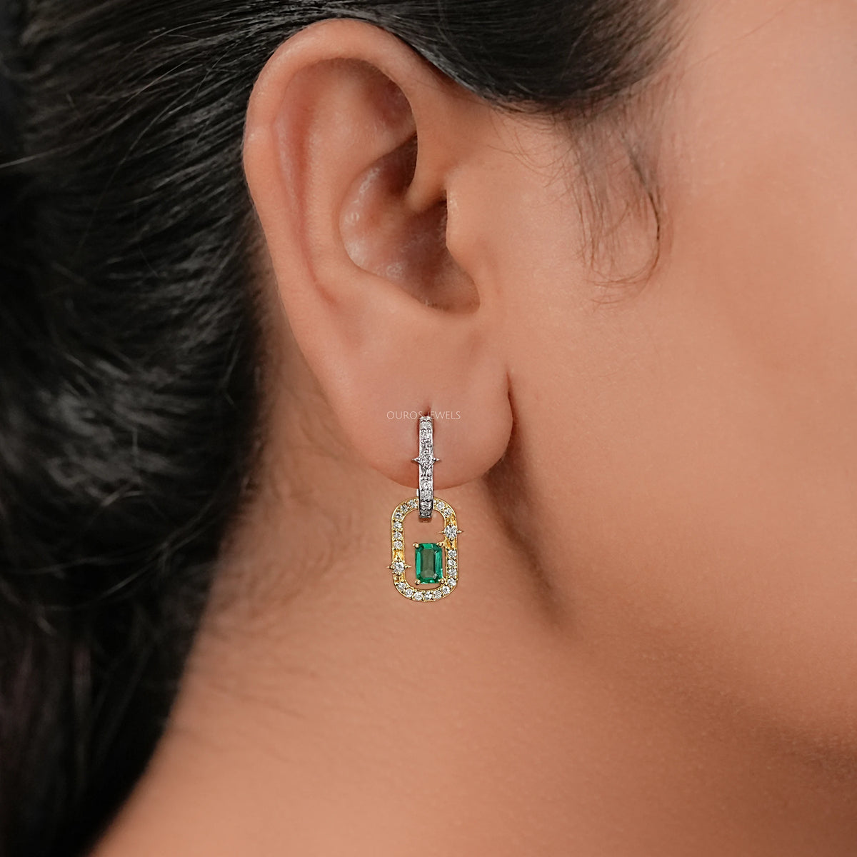 Two Tone Lab Diamond Linked Earrings