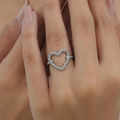 Open Heart Shape Round Diamond Bubble Ring Ring