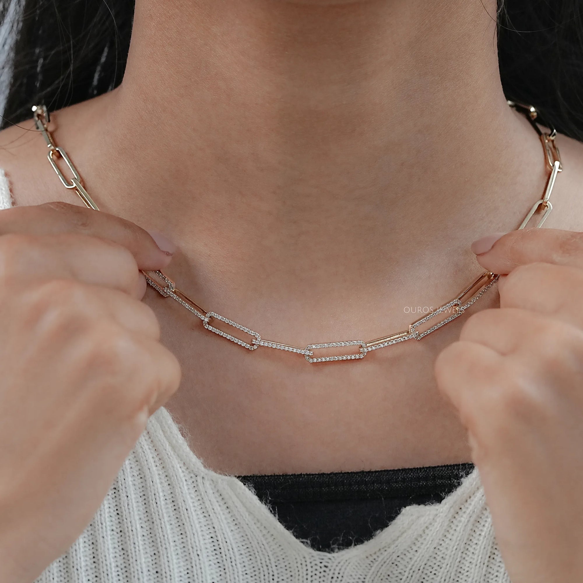 Round Lab Diamond Paperclip Link Necklace Necklaces