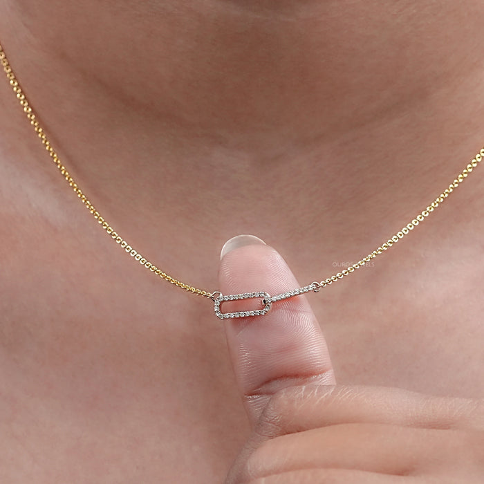 Open Rectangle Round Lab Diamond Interlinked Pendant Necklaces