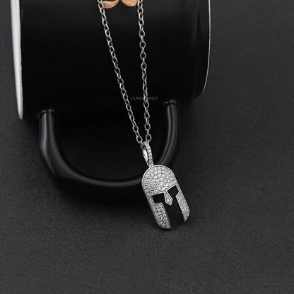 Spartan Mask Round Diamond Pendant Necklaces