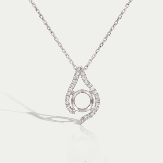 Round Cut Semi Mount Asymmetrical Pendant Necklaces