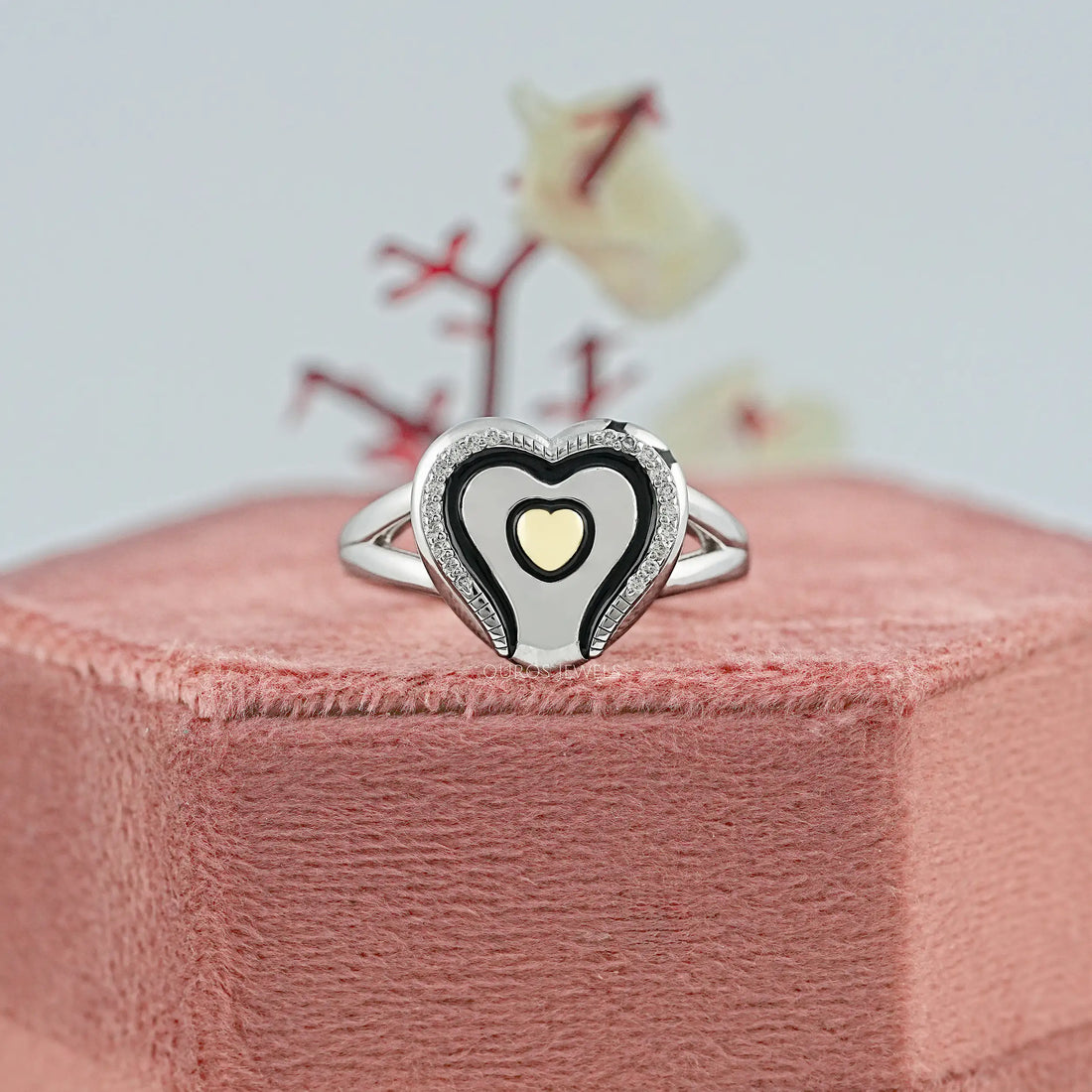 Heart Shape Round Diamond Signet Ring Ring