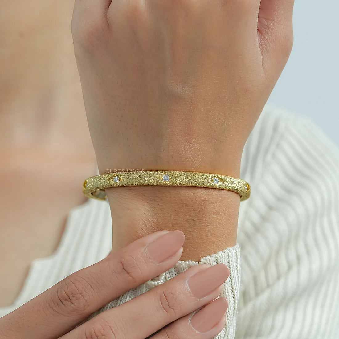Textured Finish Round Lab Diamond Bangle Bracelet