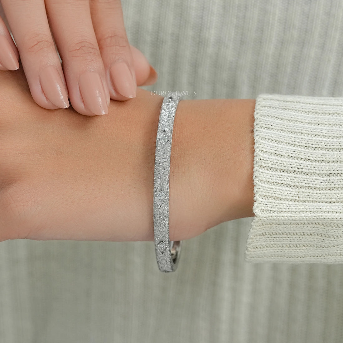 Textured Finish Round Lab Diamond Bangle Bracelet