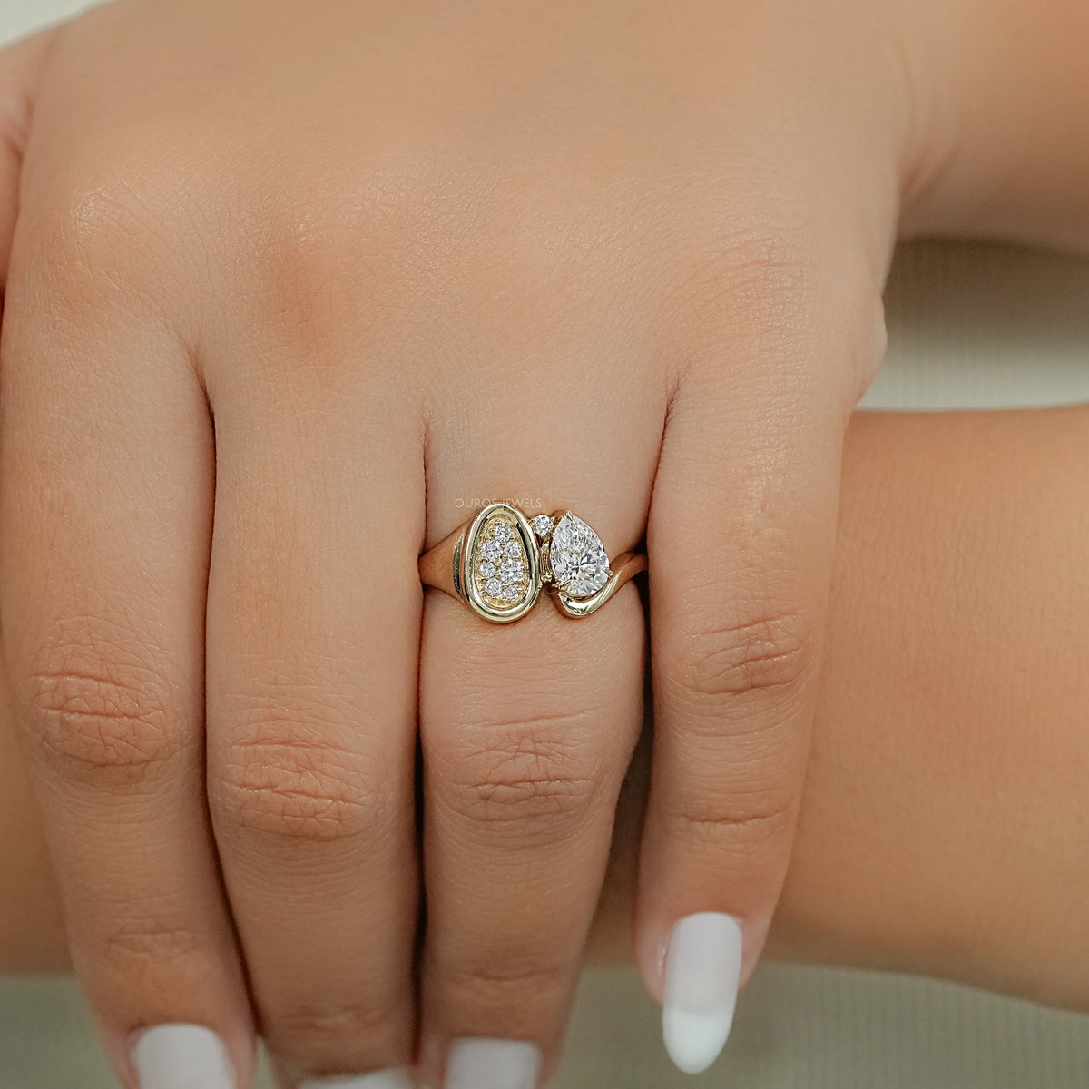 Pear And Pave Signet Set Bypass Ring