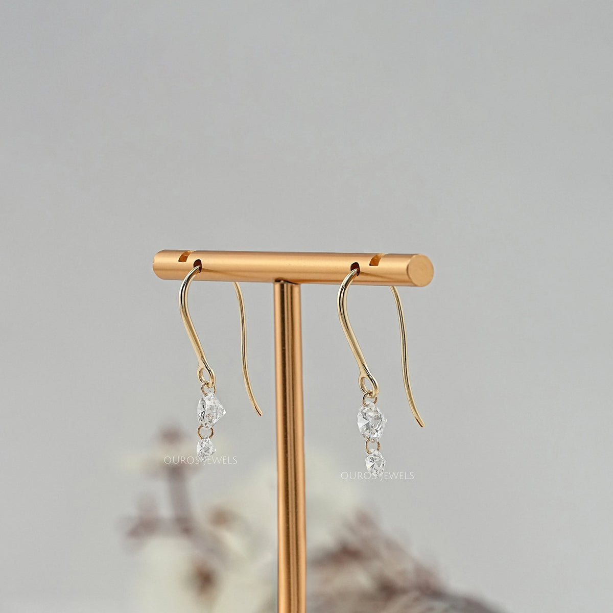 Round Lab Diamond Wire Hook Back Drop Earrings