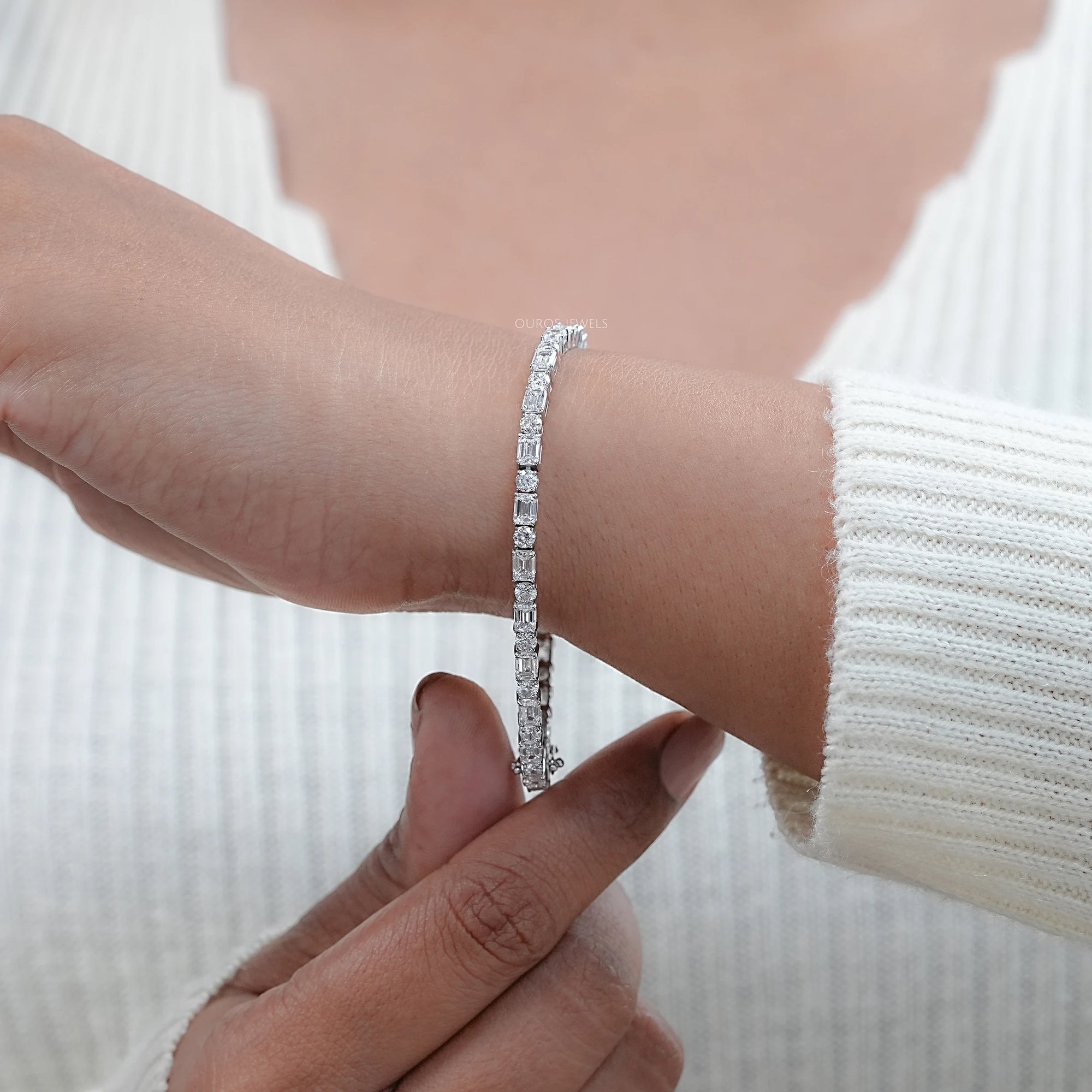 Emerald And Round Lab Diamond Tennis Bracelet Bracelet