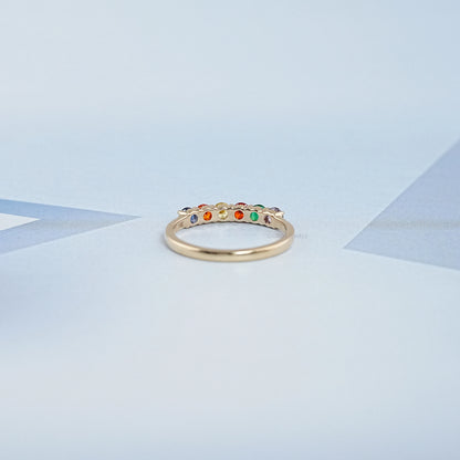 Rainbow Round Gemstone Dainty Wedding Ring Ring