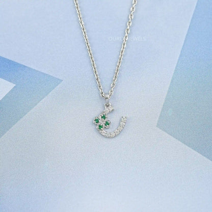 Round Green Gemstone Leaf Charm Pendant Necklaces