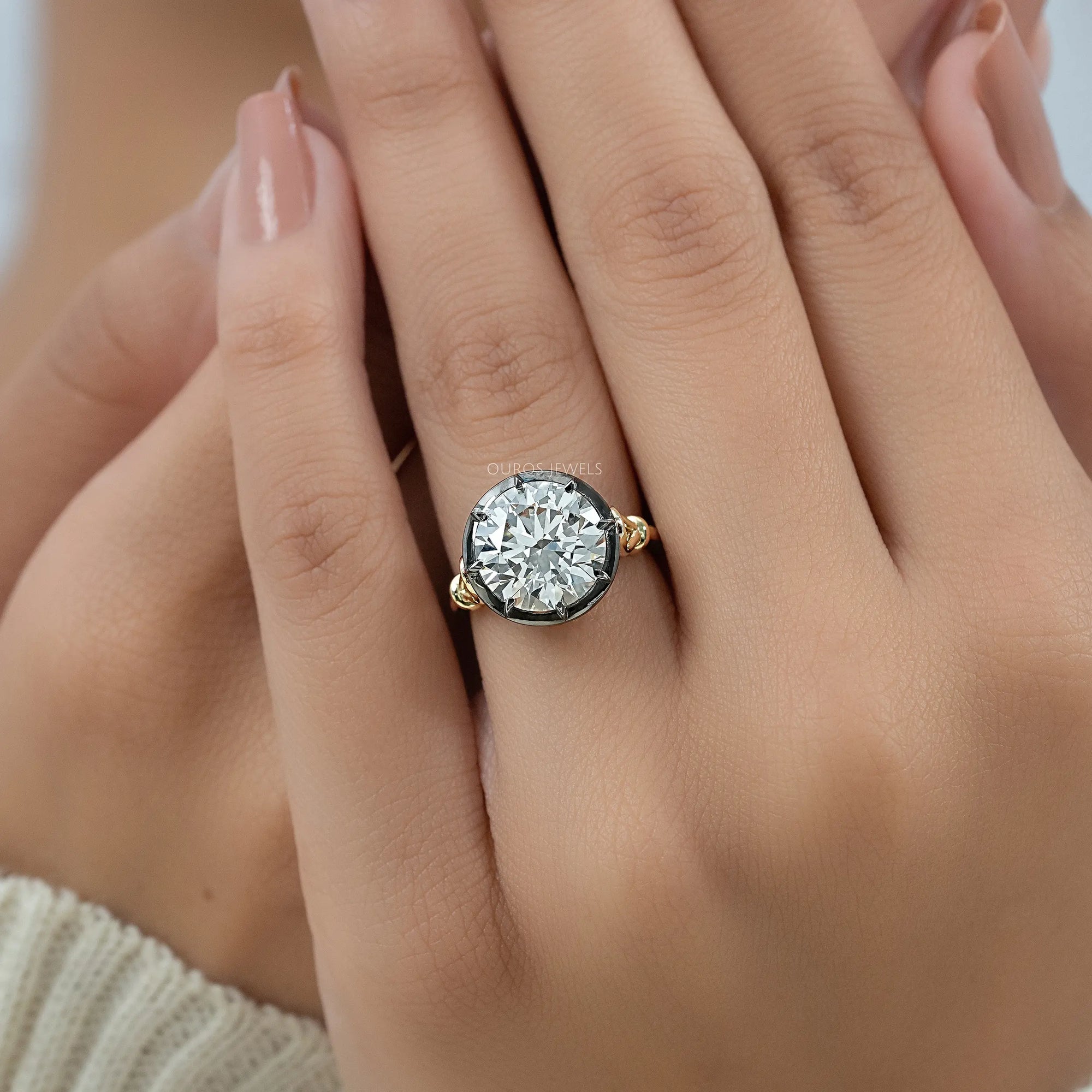 Round Diamond Black Enamel Solitaire Ring