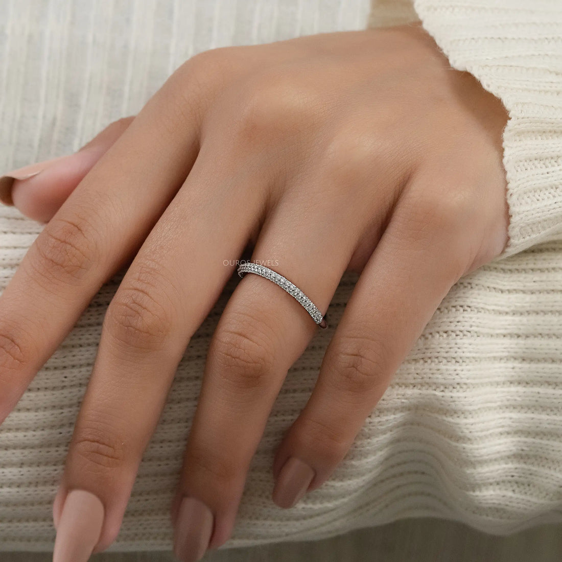 Pave Set Round Lab Diamond Curved Band Ring