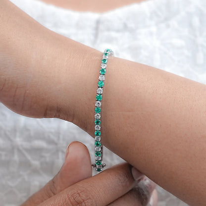 Green Round Gemstone And Lab Diamond Tennis Bracelet Bracelet