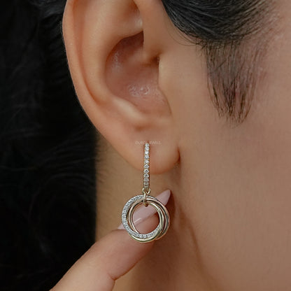 Round Lab Diamond Trinity Hoop Dangle Earrings Earring