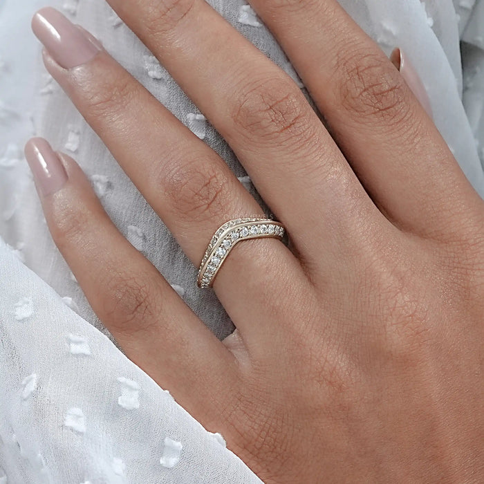 Round Diamond Double Row Curved Wedding Band