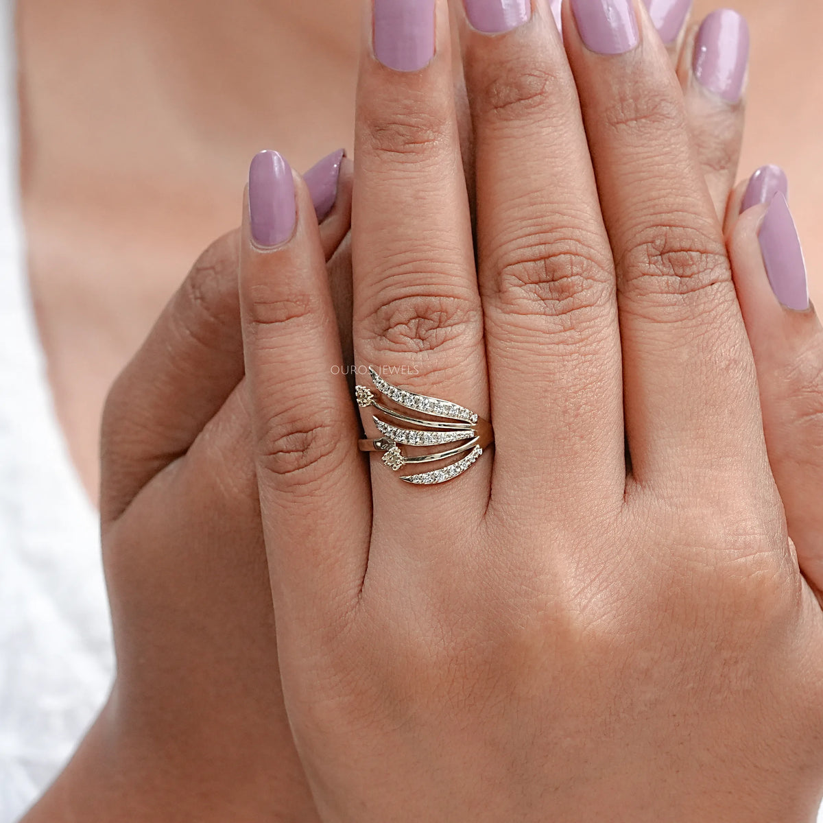 Round Lab Diamond Angel Wing Ring Ring