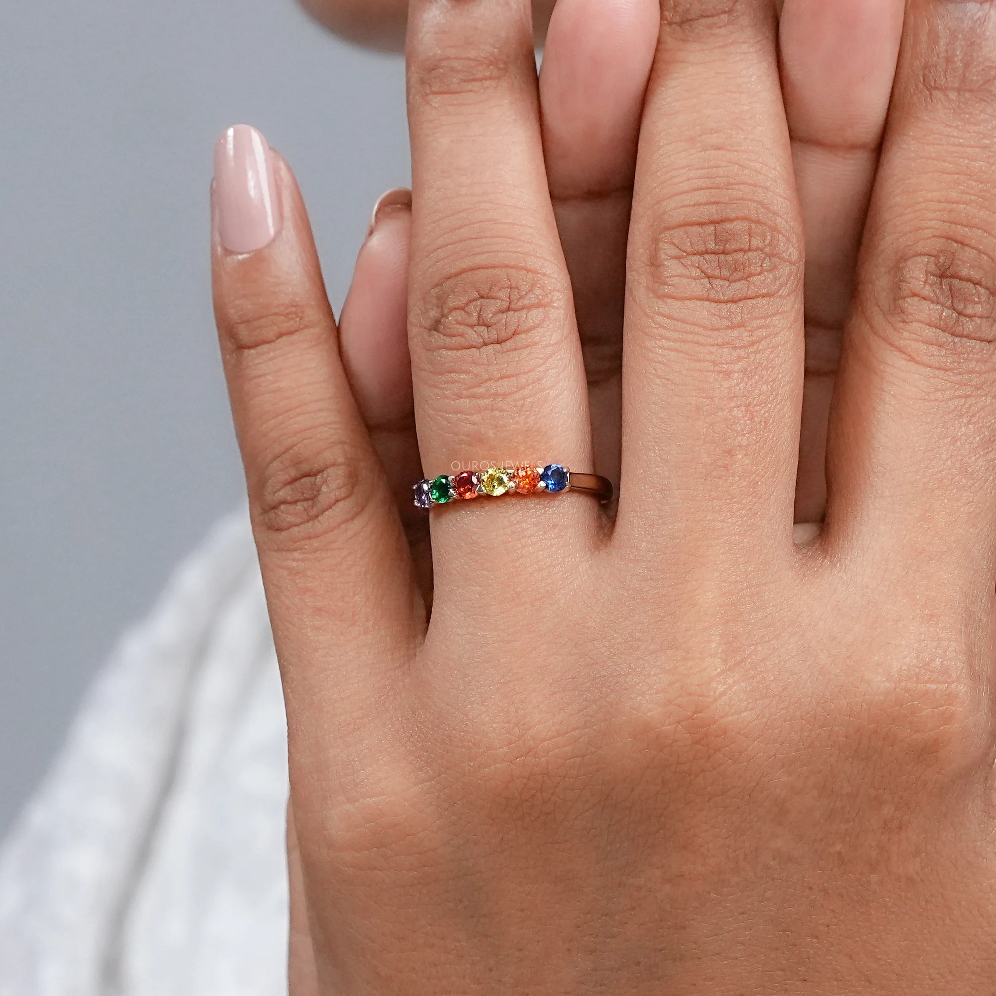 Rainbow Round Gemstone Dainty Wedding Ring Ring