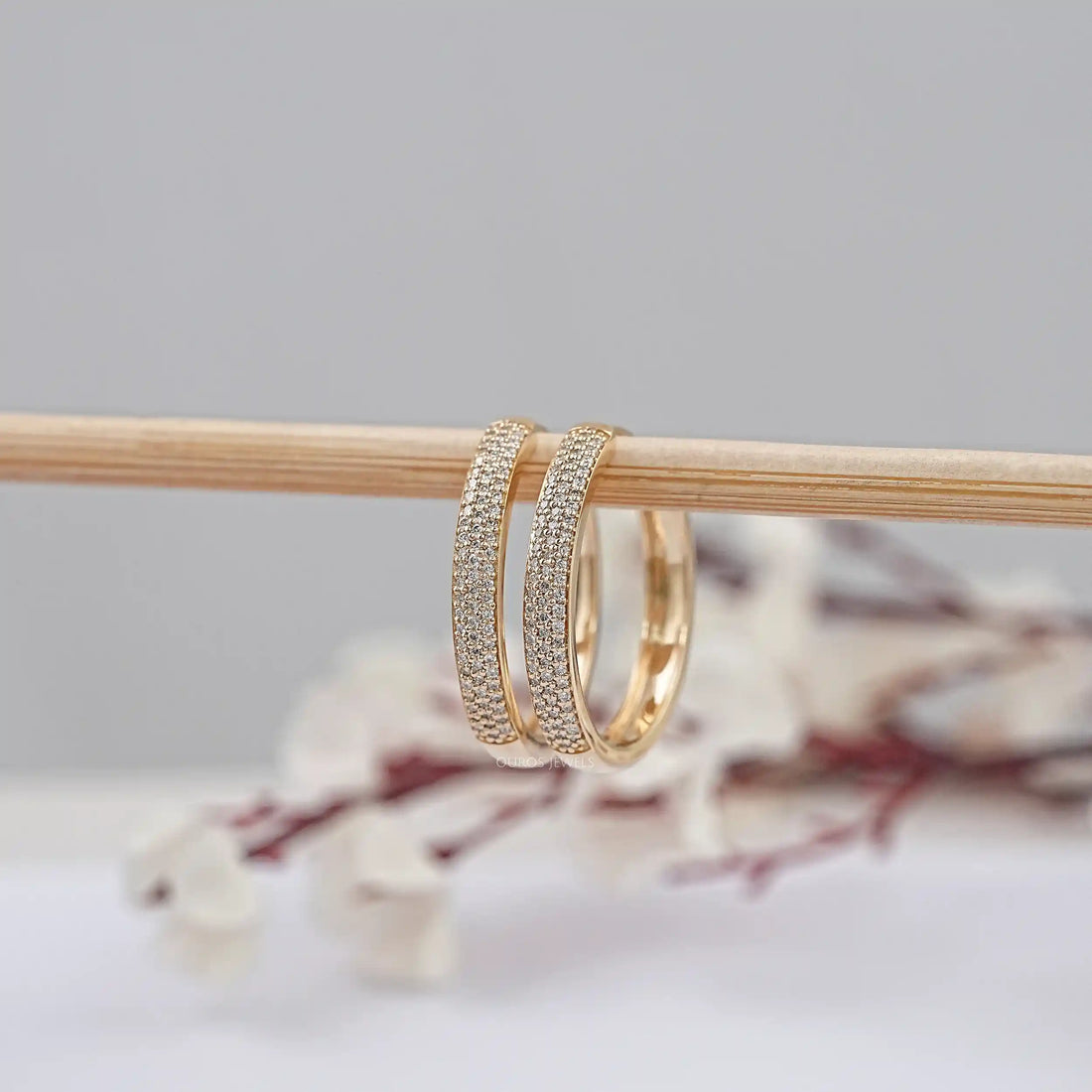 Pave Set Round Diamond Hoop Earrings Earrings