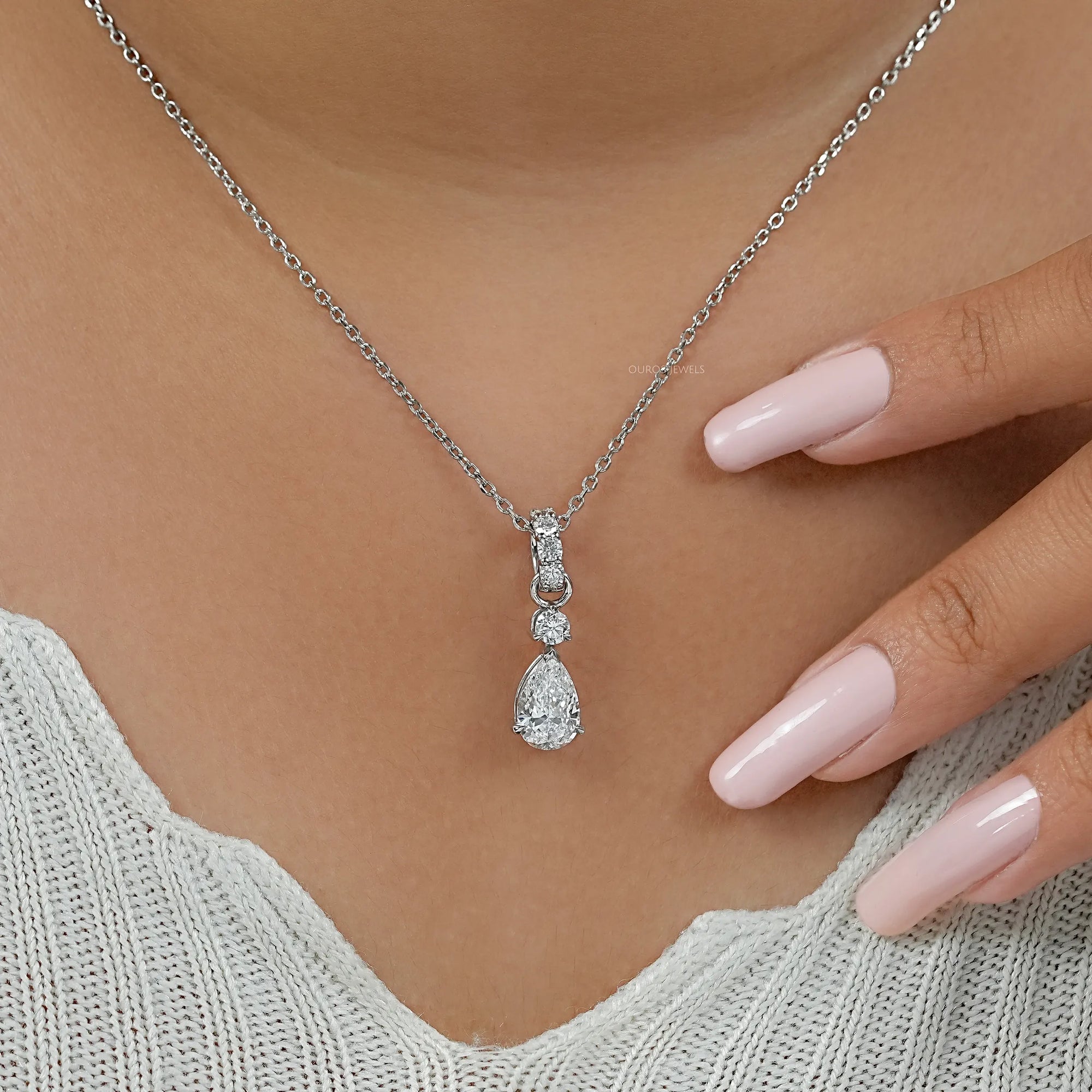 Pear And Round Lab Diamond Drop Pendant