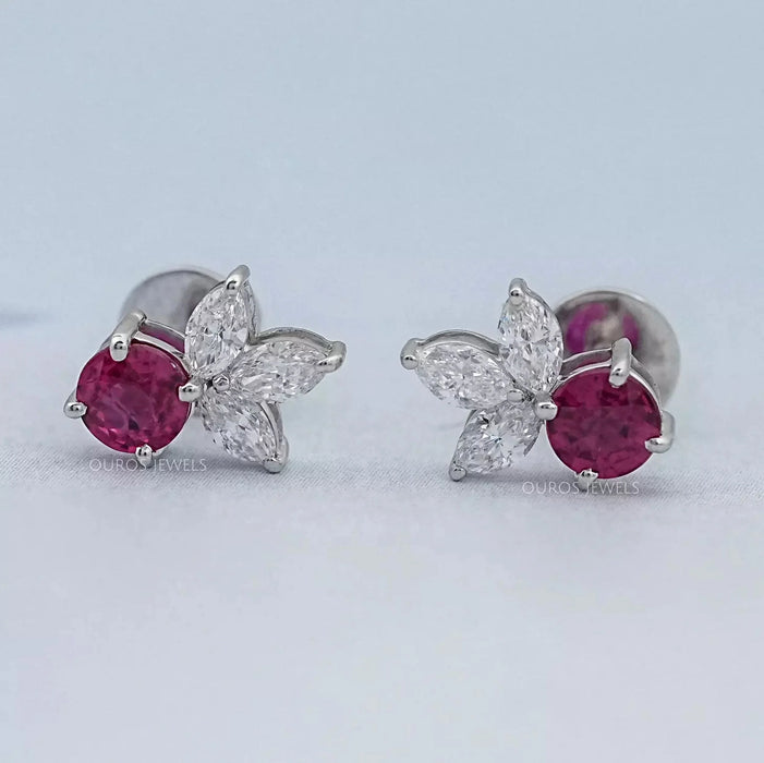 Ruby Round And Marquise Lab Diamond Stud Earrings Earrings