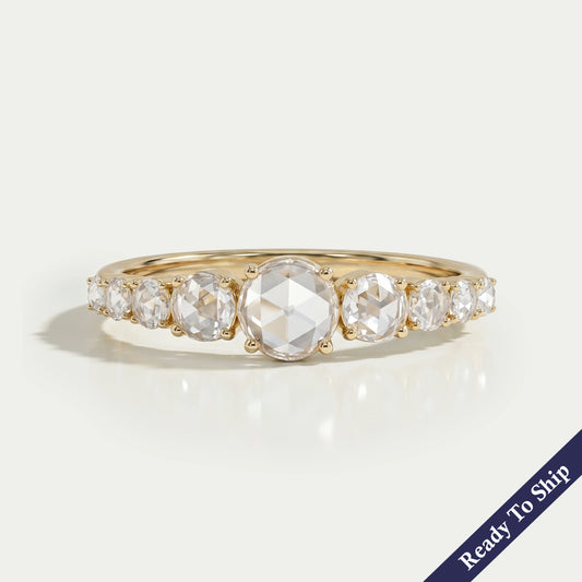 Round Rose Cut Lab Diamond Engagement Ring Ring