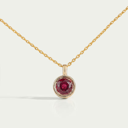 Pigeon Blood Ruby Round Gemstone Bezel Pendant Necklaces