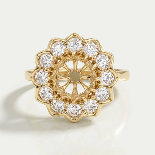 Round Cut Flower Style Semi Mount Ring