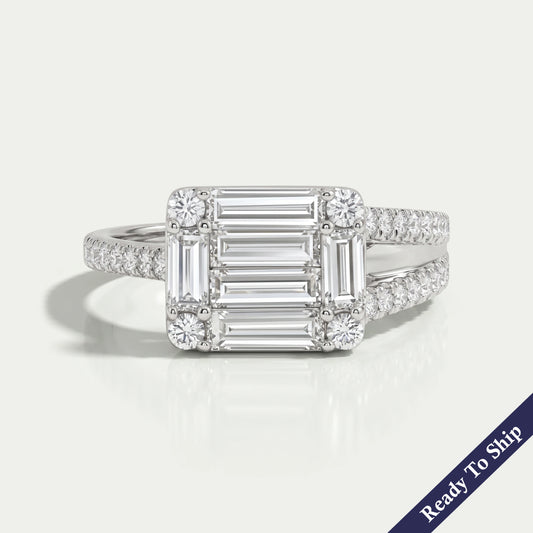 Round and Baguette Cut Lab Grown Diamond Wedding Band