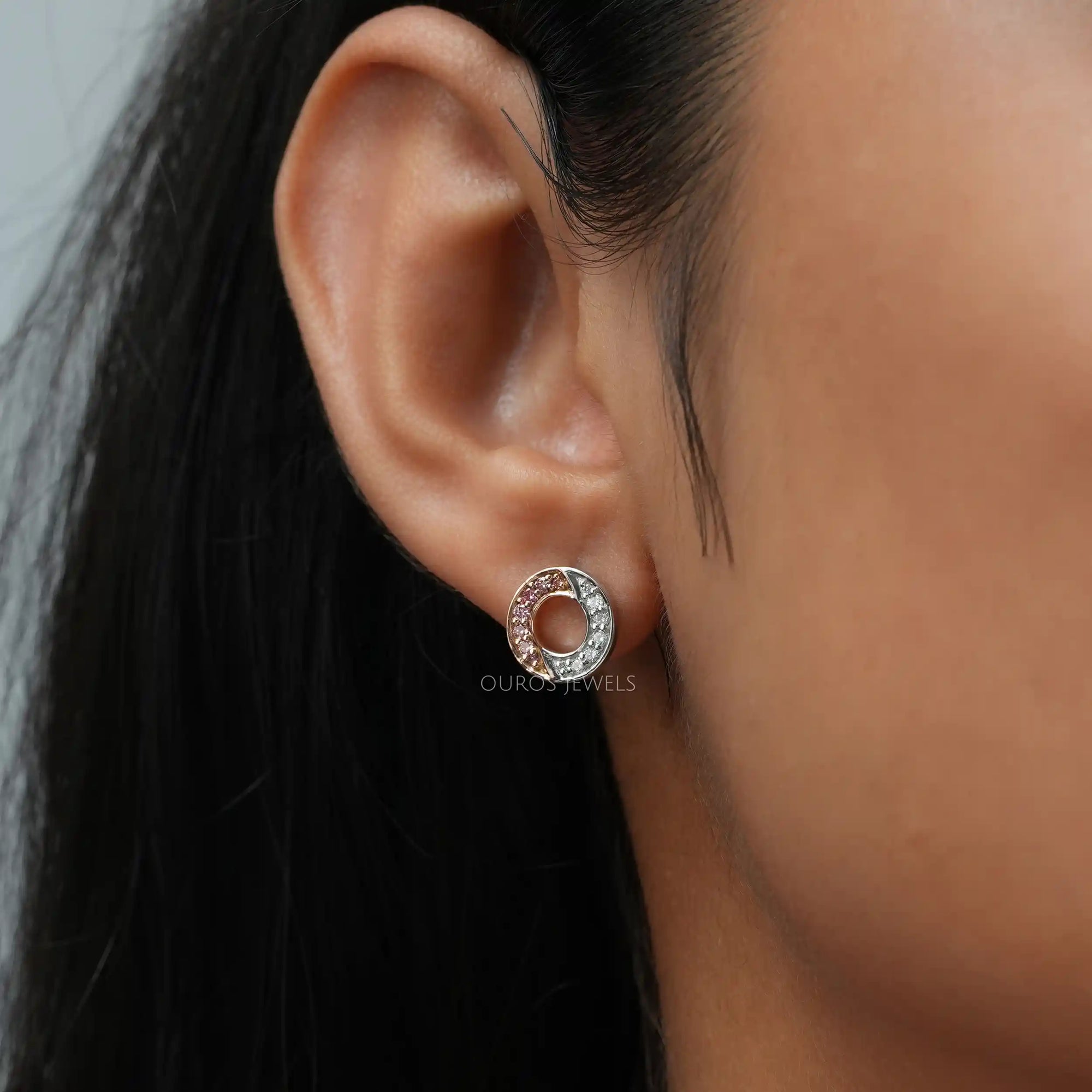 Round Cut Lab Grown Diamond Two Tone Circle Earrings