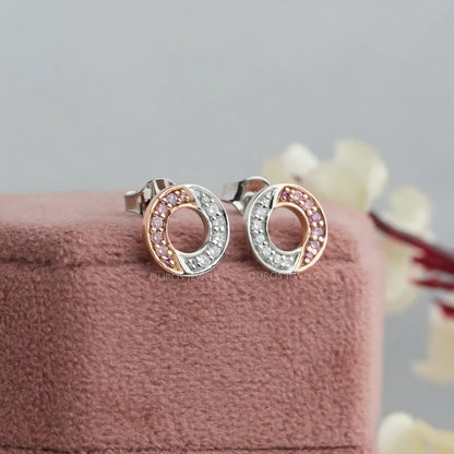 Round Cut Lab Grown Diamond Two Tone Circle Earrings