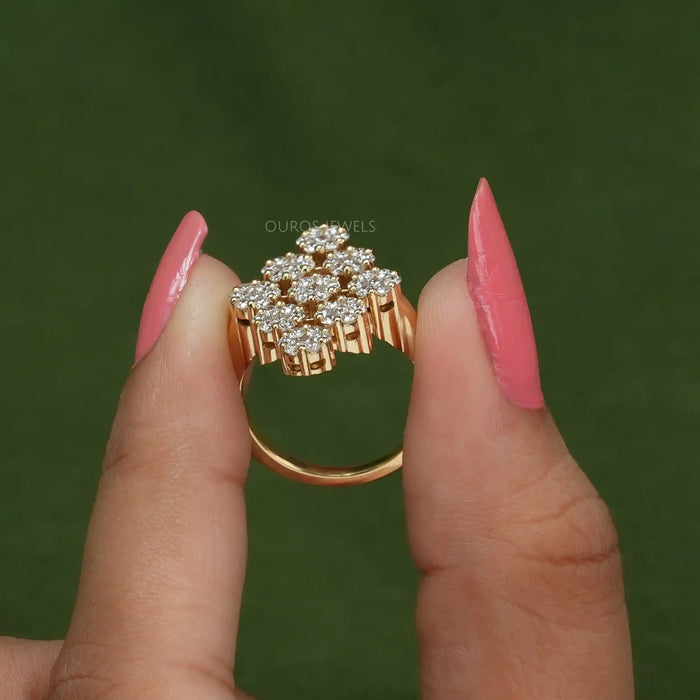 Round Cut Flower Cluster Diamond Engagement Ring