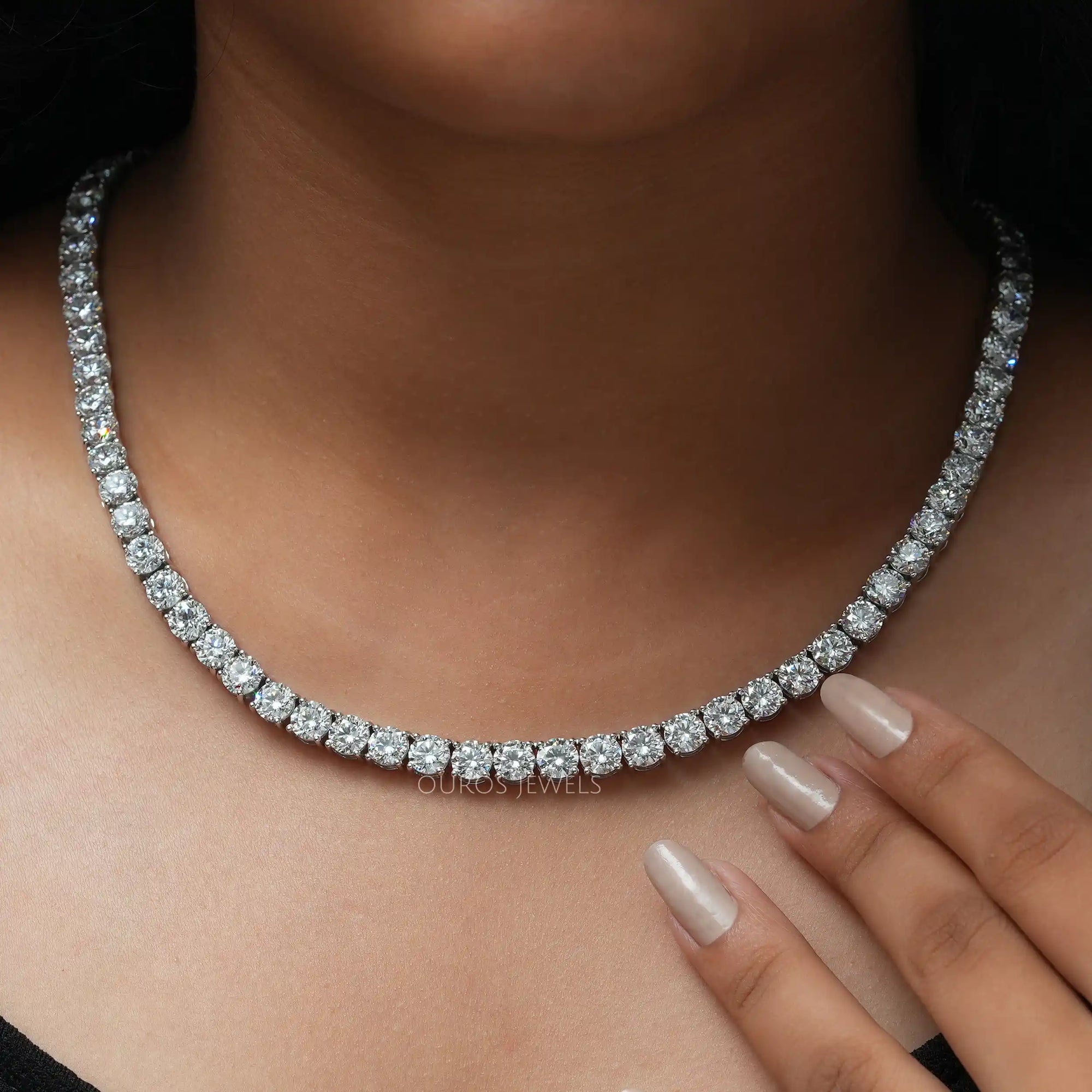 Round Cut Lab Diamond Tennis Necklace Set Necklaces
