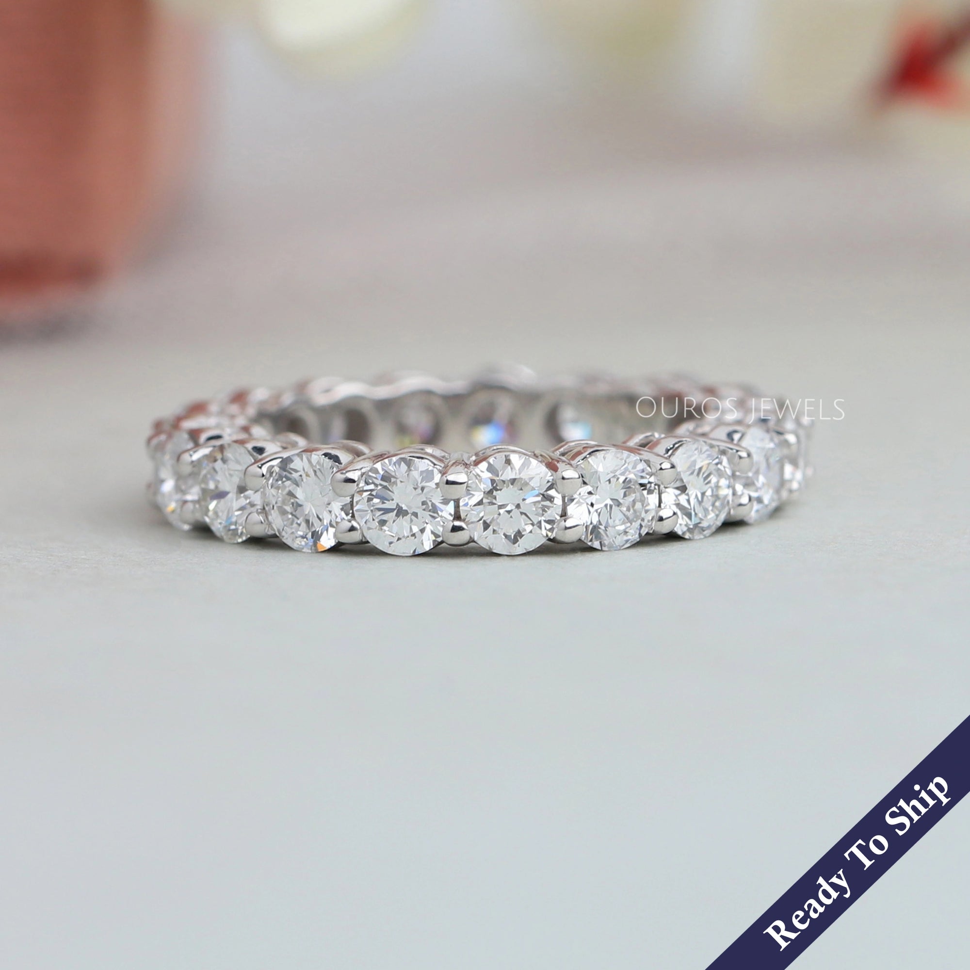 Round Lab Diamond Eternity Wedding Band Ring